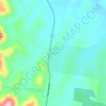 Mappa topografica Glenwood, altitudine, rilievo