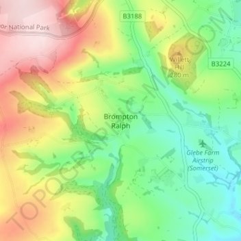 Mappa topografica Brompton Ralph, altitudine, rilievo