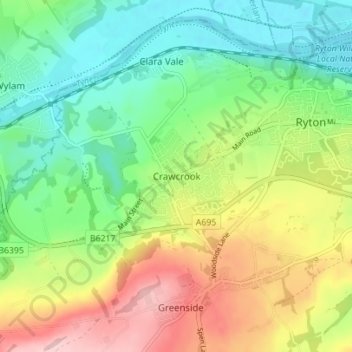 Mappa topografica Crawcrook, altitudine, rilievo