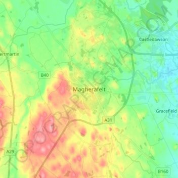 Mappa topografica Magherafelt, altitudine, rilievo