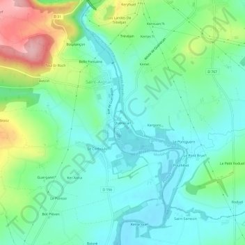 Mappa topografica Quénécan, altitudine, rilievo