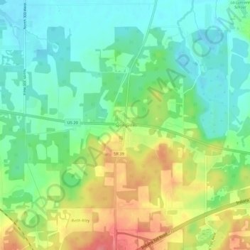 Mappa topografica Springville, altitudine, rilievo