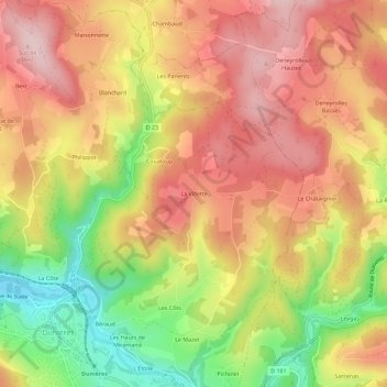 Mappa topografica La Villette, altitudine, rilievo