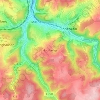 Mappa topografica Homberge, altitudine, rilievo