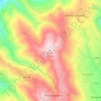Mappa topografica Posto de Vigia Chães, altitudine, rilievo