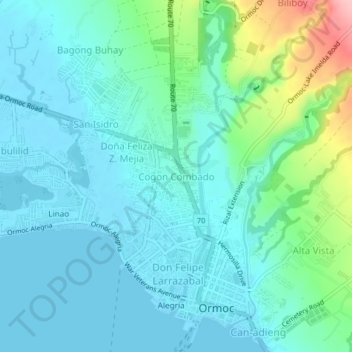 Mappa topografica Cogon Combado, altitudine, rilievo