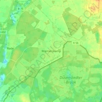 Mappa topografica Wiemerskamp, altitudine, rilievo