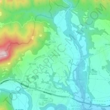 Mappa topografica Montagut, altitudine, rilievo