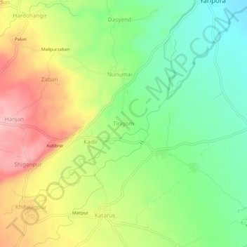 Mappa topografica Tirigom, altitudine, rilievo