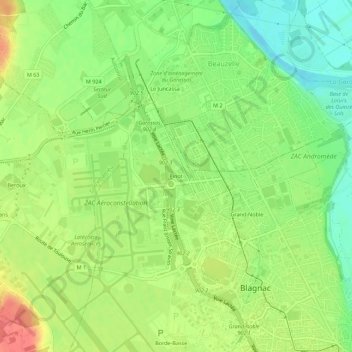Mappa topografica Pinot, altitudine, rilievo