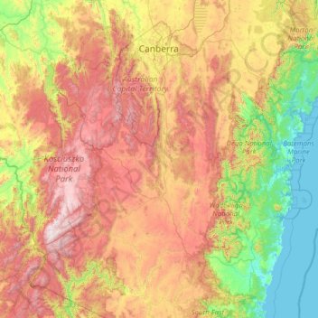 Mappa topografica Monaro, altitudine, rilievo