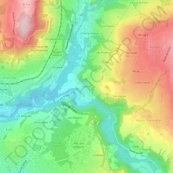 Mappa topografica Onnex, altitudine, rilievo