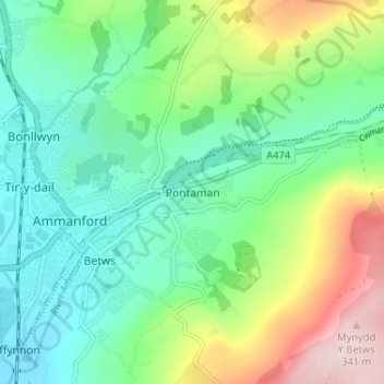 Mappa topografica Pontaman, altitudine, rilievo