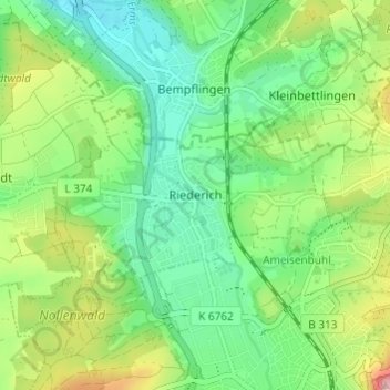 Mappa topografica Riederich, altitudine, rilievo
