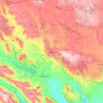 Mappa topografica Matera, altitudine, rilievo