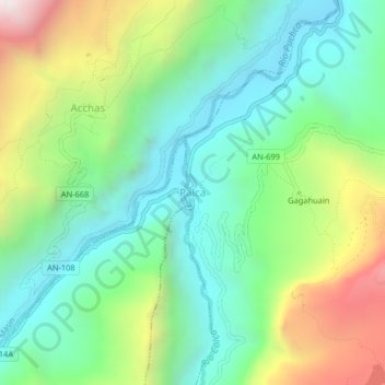 Mappa topografica Palca, altitudine, rilievo