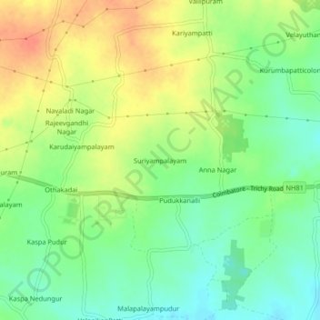 Mappa topografica Suriyampalayam, altitudine, rilievo