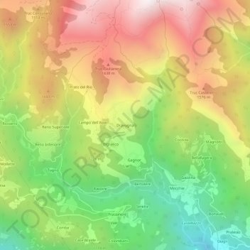 Mappa topografica Dravugna, altitudine, rilievo