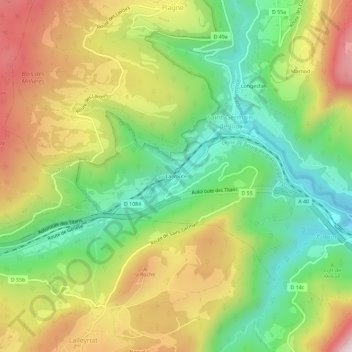 Mappa topografica La Voute, altitudine, rilievo