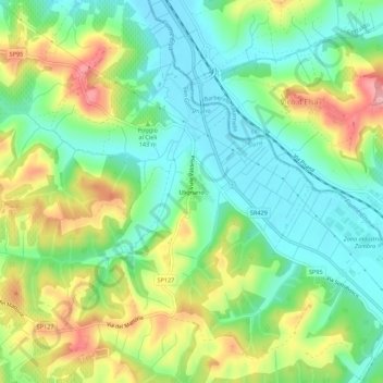 Mappa topografica Ulignano, altitudine, rilievo