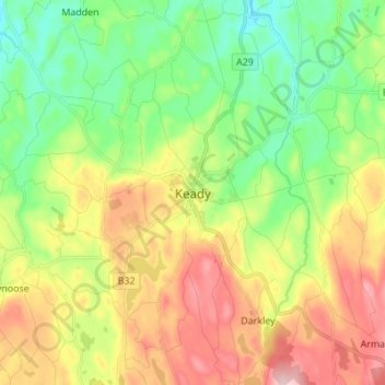 Mappa topografica Keady, altitudine, rilievo
