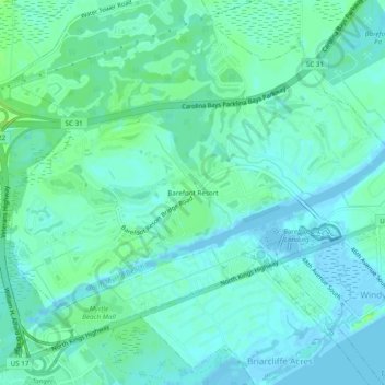 Mappa topografica Barefoot Resort, altitudine, rilievo