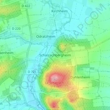 Mappa topografica Scharrachbergheim, altitudine, rilievo
