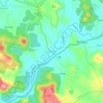 Mappa topografica Poriem, altitudine, rilievo