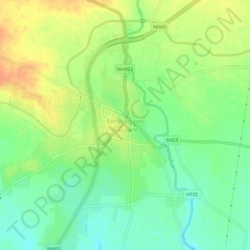 Mappa topografica Pimpalgaon Basvant, altitudine, rilievo