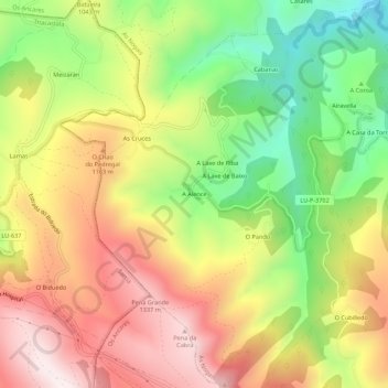 Mappa topografica A Alence, altitudine, rilievo