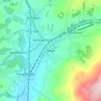Mappa topografica Betws, altitudine, rilievo