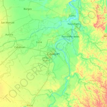 Mappa topografica Cauayan, altitudine, rilievo
