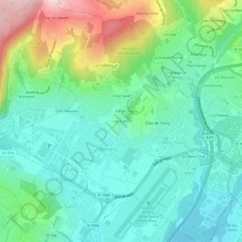 Mappa topografica Les Crêts, altitudine, rilievo