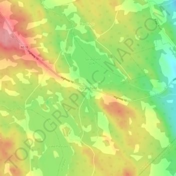 Mappa topografica Springfield, altitudine, rilievo