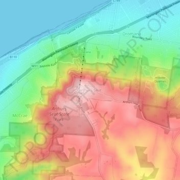 Mappa topografica Arthurs Seat, altitudine, rilievo