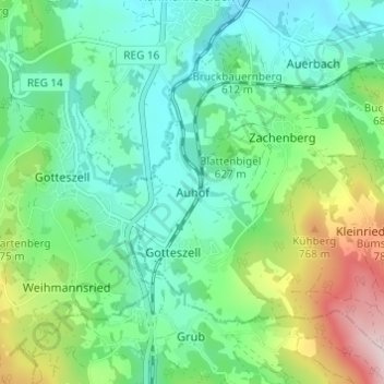 Mappa topografica Auhof, altitudine, rilievo