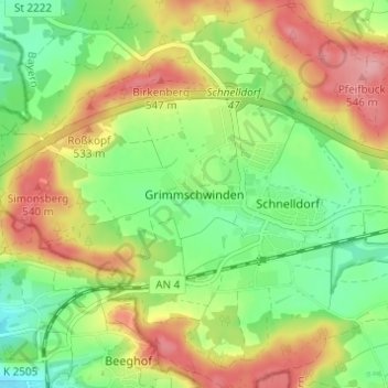 Mappa topografica Grimmschwinden, altitudine, rilievo