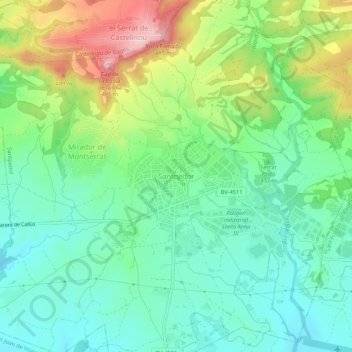 Mappa topografica Santpedor, altitudine, rilievo