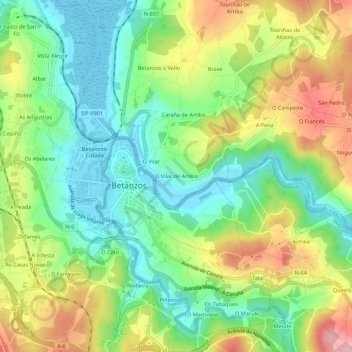 Mappa topografica O Vilar de Arriba, altitudine, rilievo