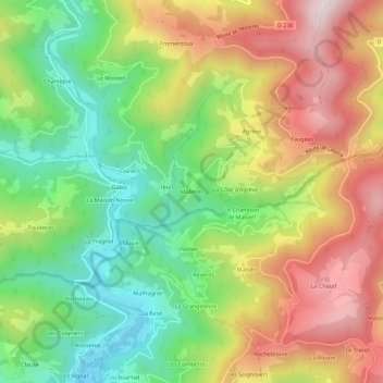 Mappa topografica Molières, altitudine, rilievo