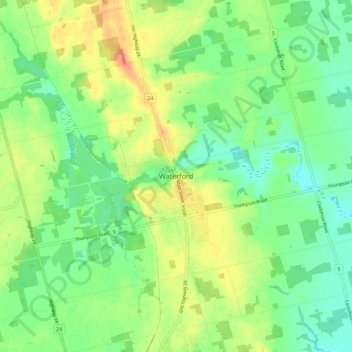 Mappa topografica Waterford, altitudine, rilievo