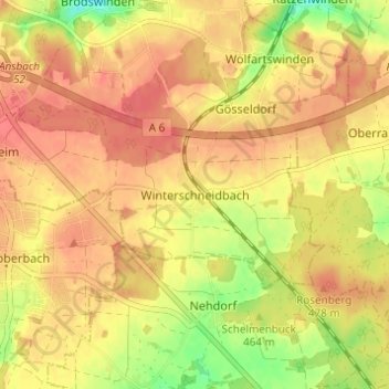 Mappa topografica Winterschneidbach, altitudine, rilievo