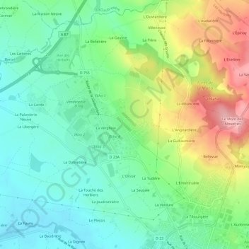 Mappa topografica Les Peux, altitudine, rilievo