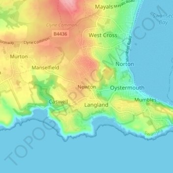 Mappa topografica Newton, altitudine, rilievo