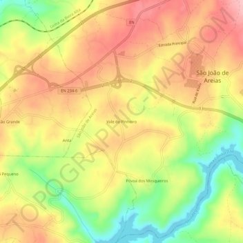 Mappa topografica Vale do Pinheiro, altitudine, rilievo