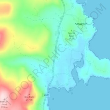 Mappa topografica Cunningsburgh, altitudine, rilievo
