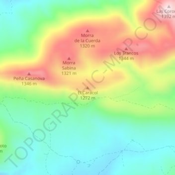 Mappa topografica El Caracol, altitudine, rilievo