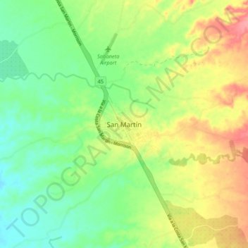 Mappa topografica San Martín, altitudine, rilievo