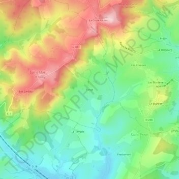 Mappa topografica Forge, altitudine, rilievo