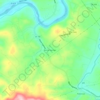 Mappa topografica Barren Springs, altitudine, rilievo
